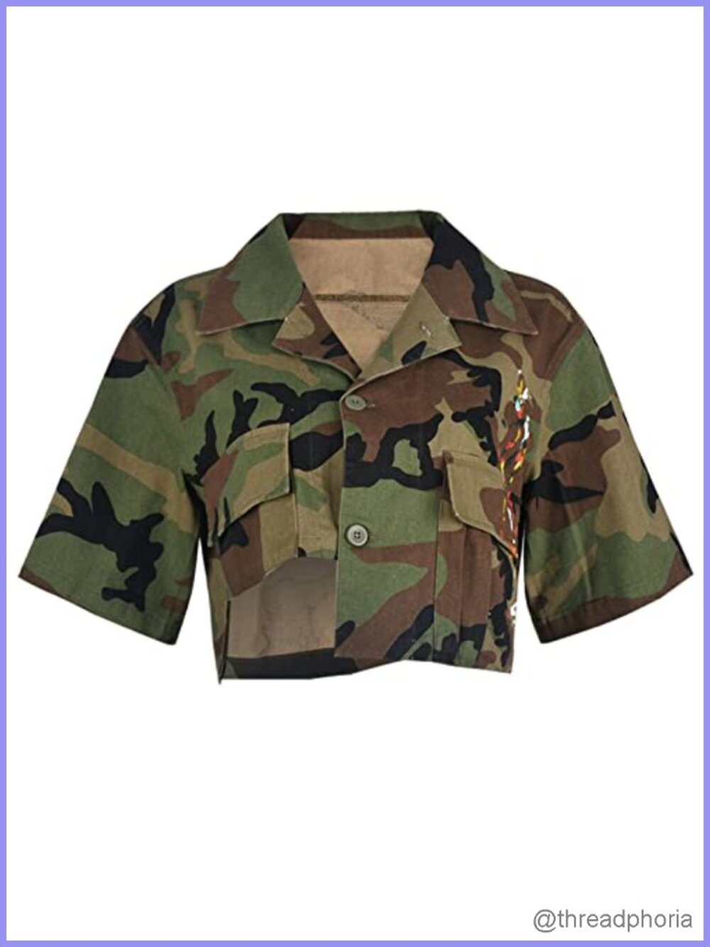 Womens Cropped Denim Jacket Camo Button Down Short Sleeve Casual Lightweight